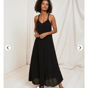 Garnet Hill Black Cotton Gauze Maxi Dress Size Small Pullover Lined Flowy Boho